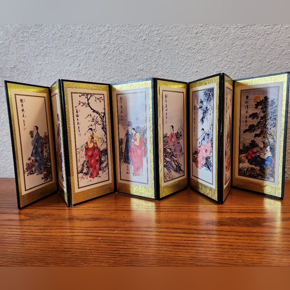 Vintage Oriental 8 Panel Byobu Folding Screen